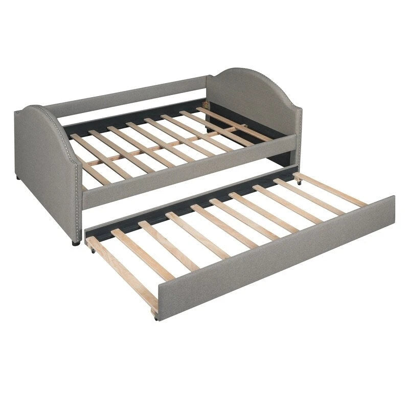 Daybed with Trundle, Full Size Upholstered Daybed with Twin Size Trundle