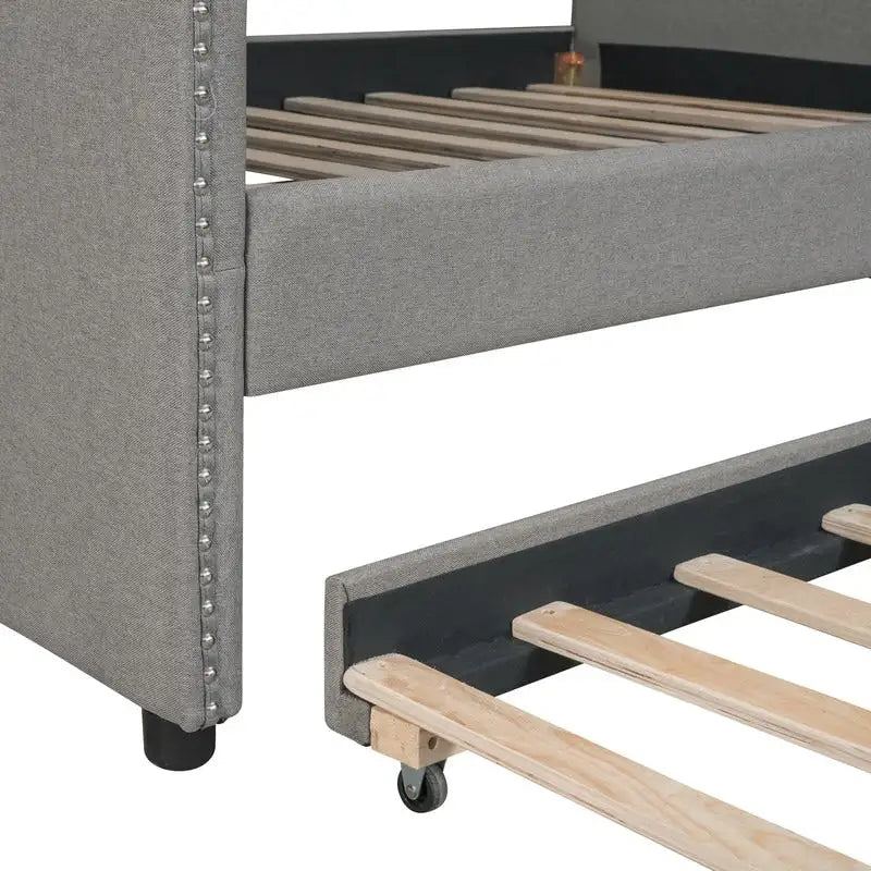 Daybed with Trundle, Full Size Upholstered Daybed with Twin Size Trundle