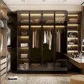 Elegant Black Wardrobe with LED Lighting and Tempered Glass Doors