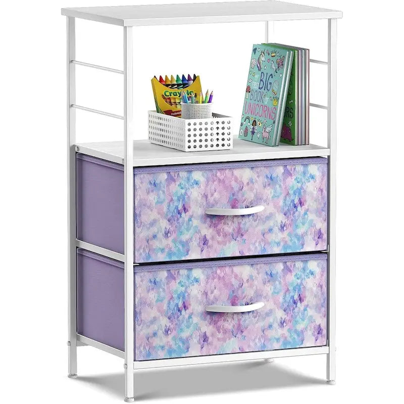 Nightstand 2-Drawer Shelf Storage - Bedside Furniture End Table Chest
