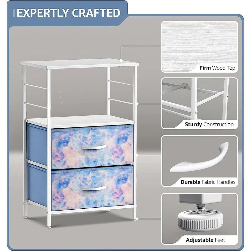 Nightstand 2-Drawer Shelf Storage - Bedside Furniture End Table Chest