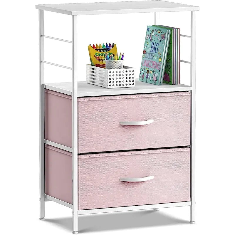Nightstand 2-Drawer Shelf Storage - Bedside Furniture End Table Chest