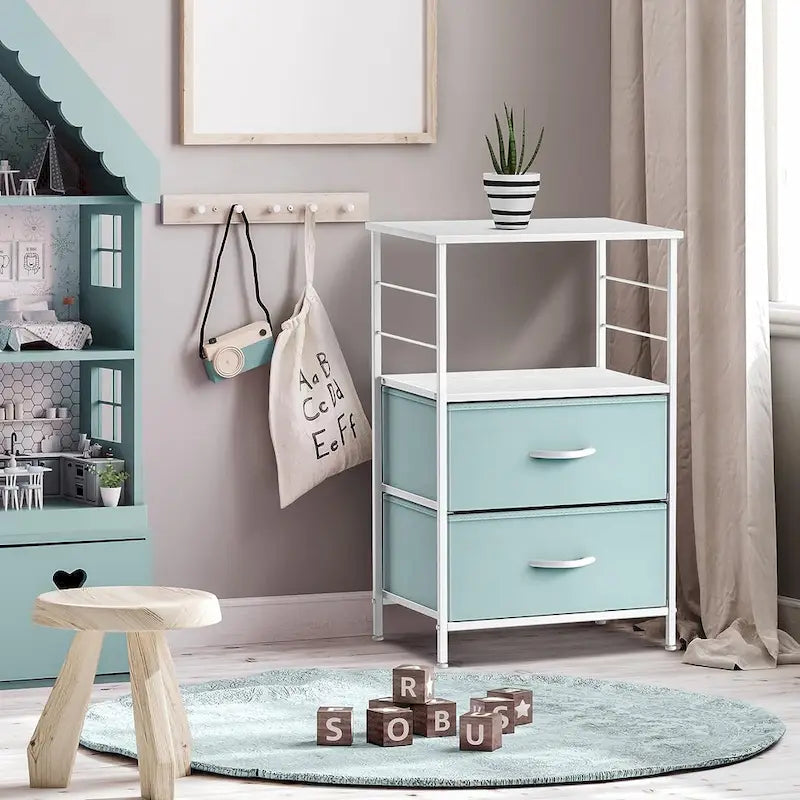 Nightstand 2-Drawer Shelf Storage - Bedside Furniture End Table Chest