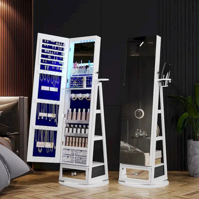 22 Wide Rotatable Jewelry Armoire with Mirror - N/A