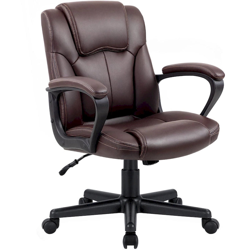 Homall Brown Executive Chair High-Level PU Leather Thick Padded Ergonomic Chair Mid Back Office and Commercial Chair