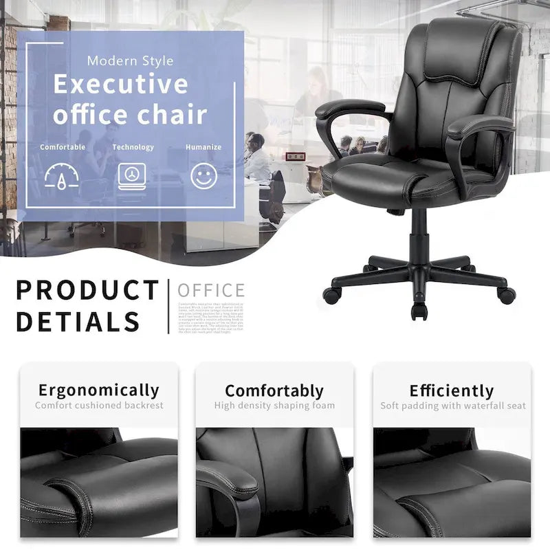 Homall Brown Executive Chair High-Level PU Leather Thick Padded Ergonomic Chair Mid Back Office and Commercial Chair
