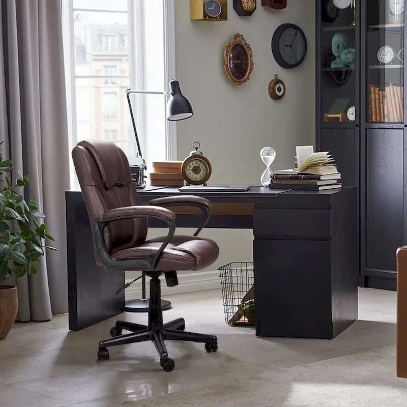 Homall Brown Executive Chair High-Level PU Leather Thick Padded Ergonomic Chair Mid Back Office and Commercial Chair