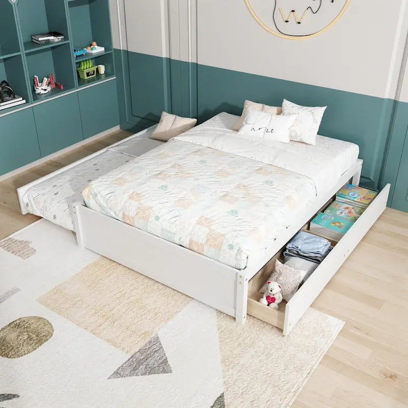 Full Bed With Twin Size Trundle And 2 Drawers