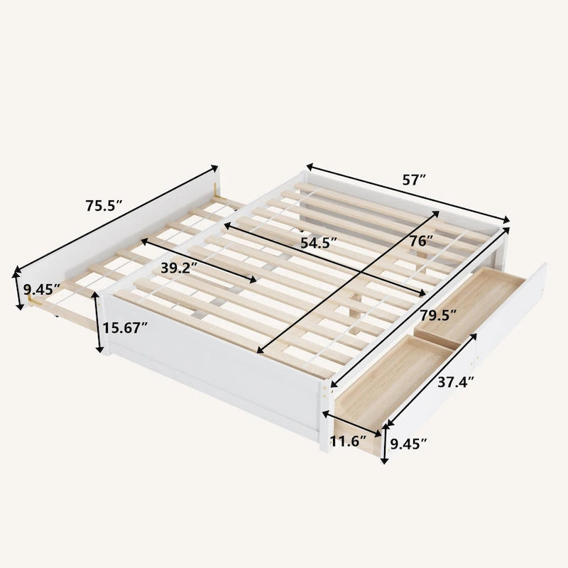 Full Bed With Twin Size Trundle And 2 Drawers