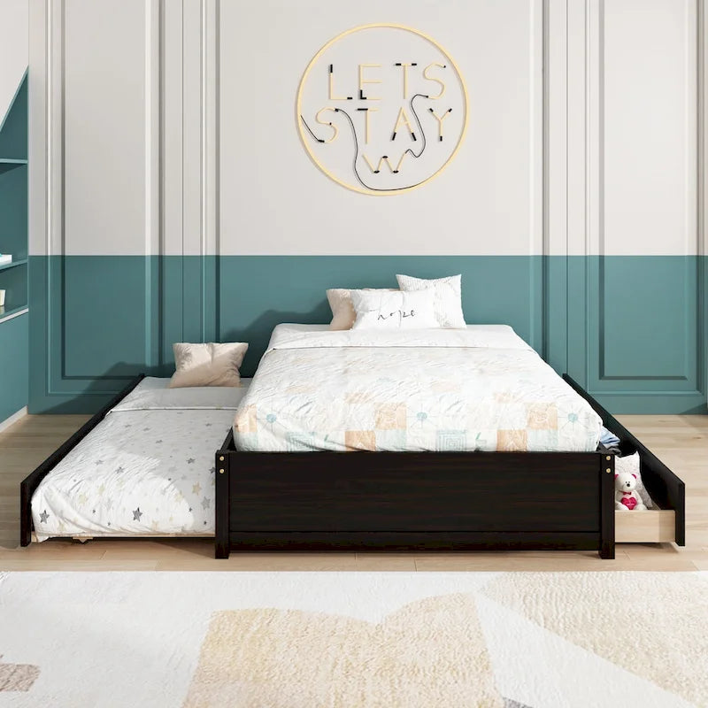 Full Bed With Twin Size Trundle And 2 Drawers
