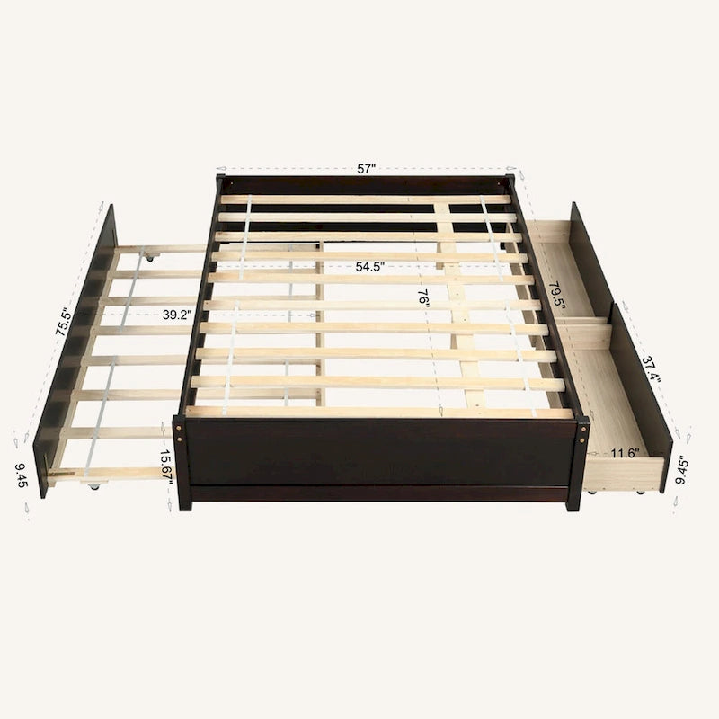 Full Bed With Twin Size Trundle And 2 Drawers