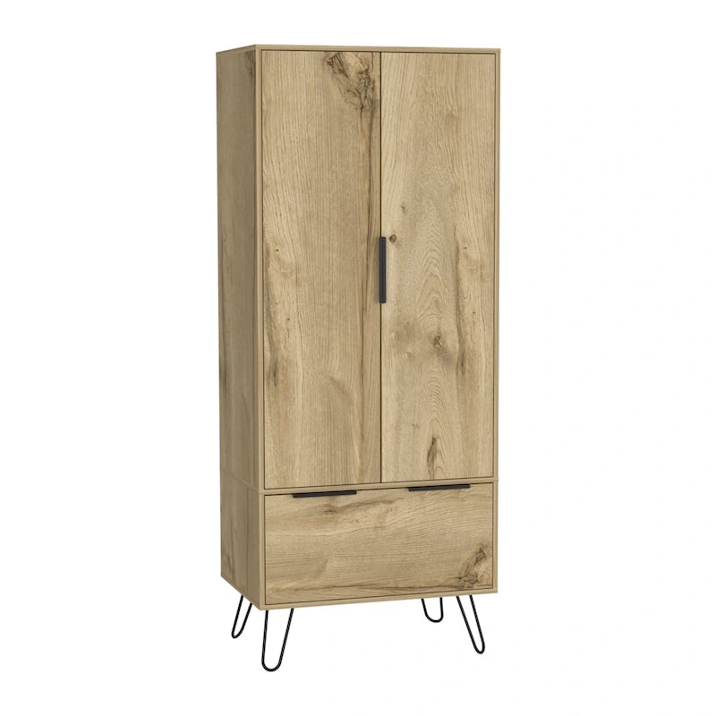 TUHOME Augusta Closet with Hanging Rod, Drawer, Hairpin Legs, and Double Door Cabinet - N/A