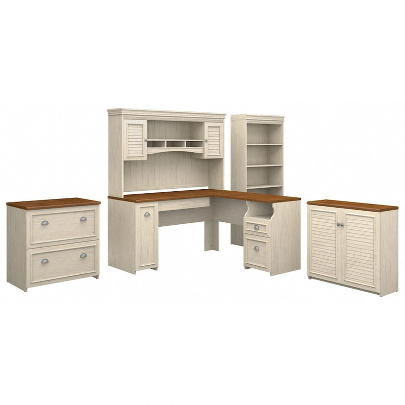 Fairview 60W Desk with Hutch, and Storage Set by Bush Furniture
