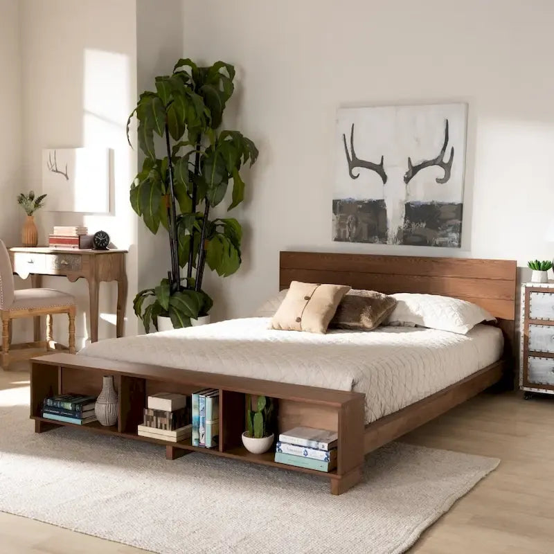 Carbon Loft Dehaney Ash Walnut Finish Platform Bed with Shelves