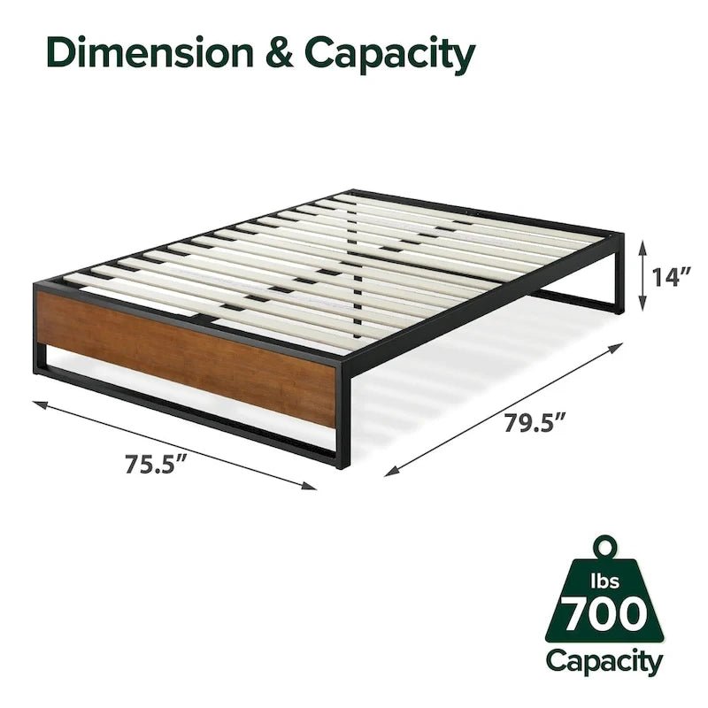 Priage by ZINUS GOOD DESIG Winner 14 Inch Brown Metal and Bamboo Platforma Bed