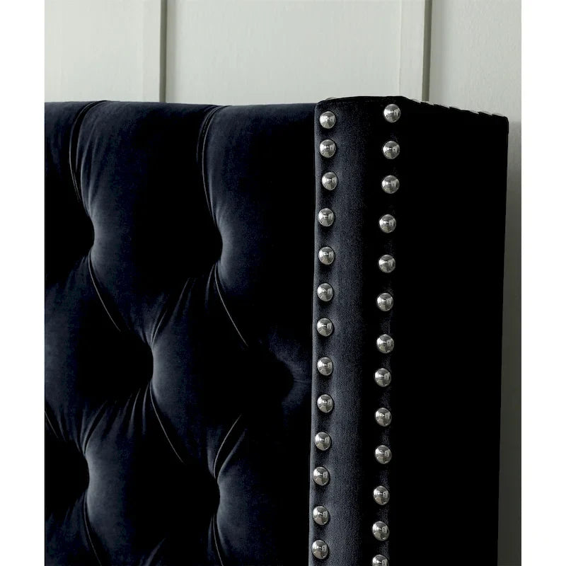 King Velvet Upholstered Bed with Deep Button Tufting