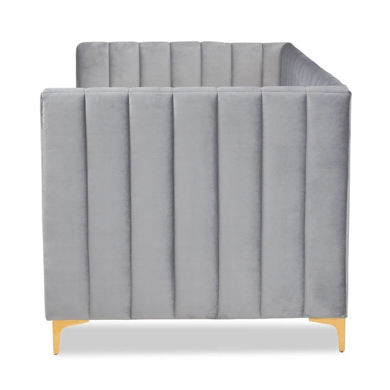 Oksana Light Grey Velvet with Goldtone Legs Daybed