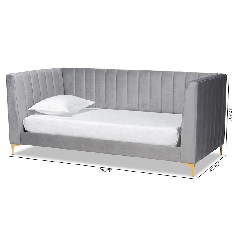 Oksana Light Grey Velvet with Goldtone Legs Daybed