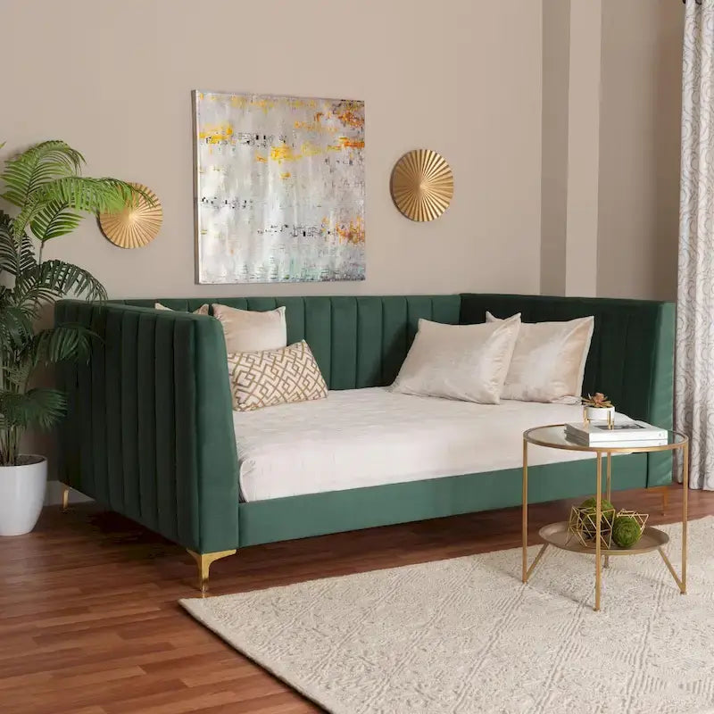 Oksana Light Grey Velvet with Goldtone Legs Daybed