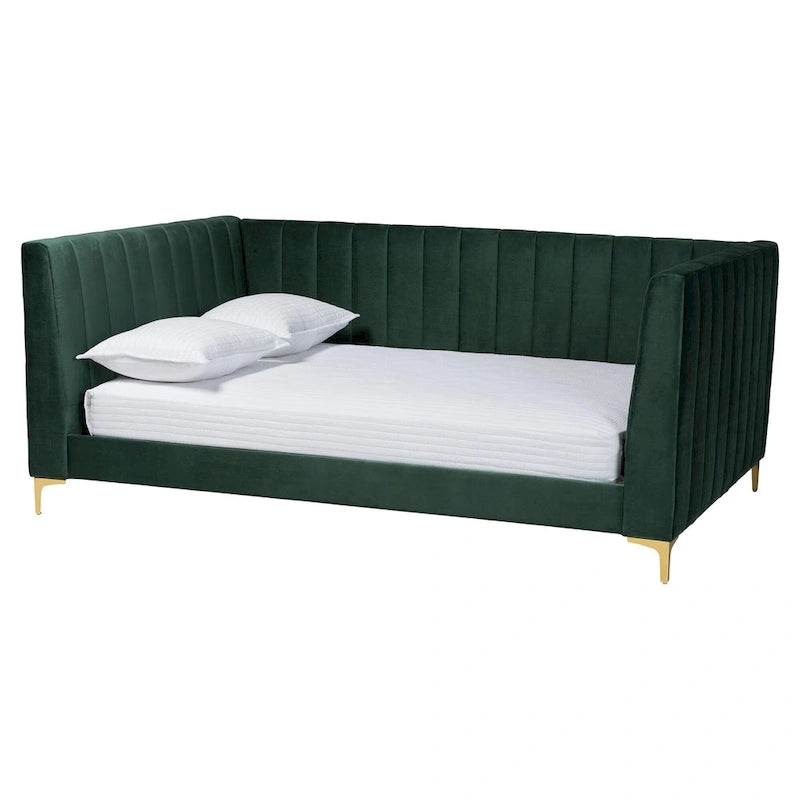 Oksana Light Grey Velvet with Goldtone Legs Daybed