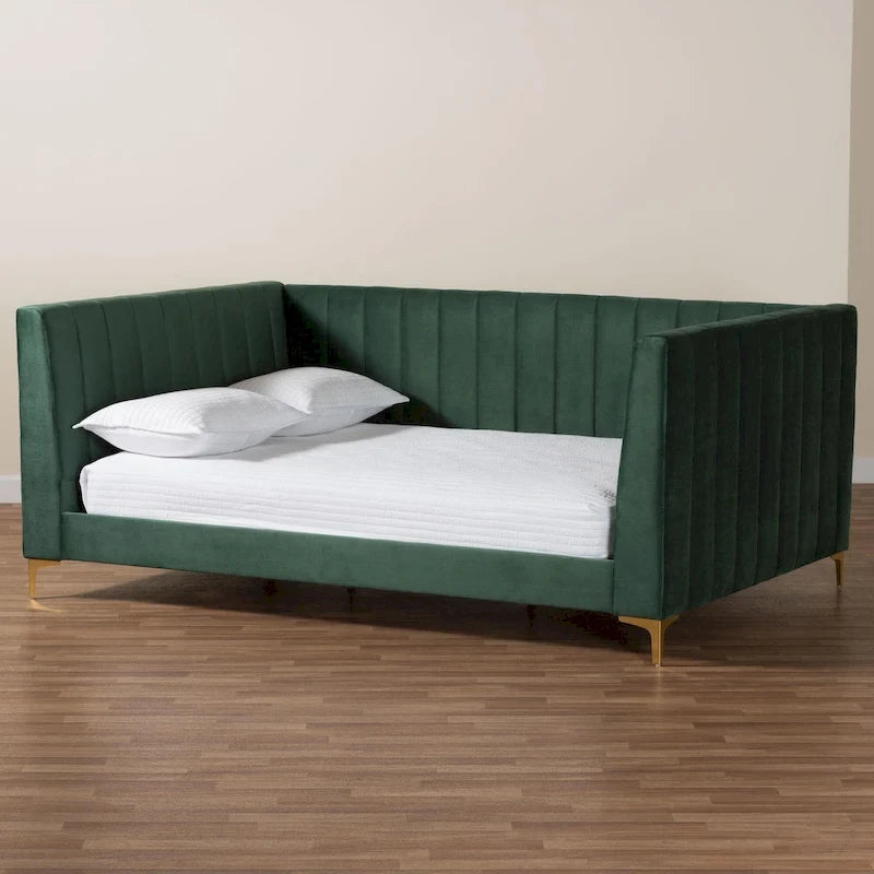 Oksana Light Grey Velvet with Goldtone Legs Daybed