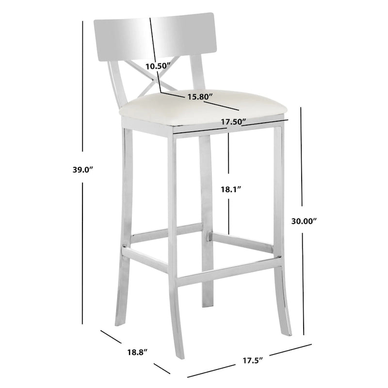 Tabouret de bar noir à dossier croisé en acier inoxydable - 17,5 x 18,8 x 39 - 18L x 19P x 39H