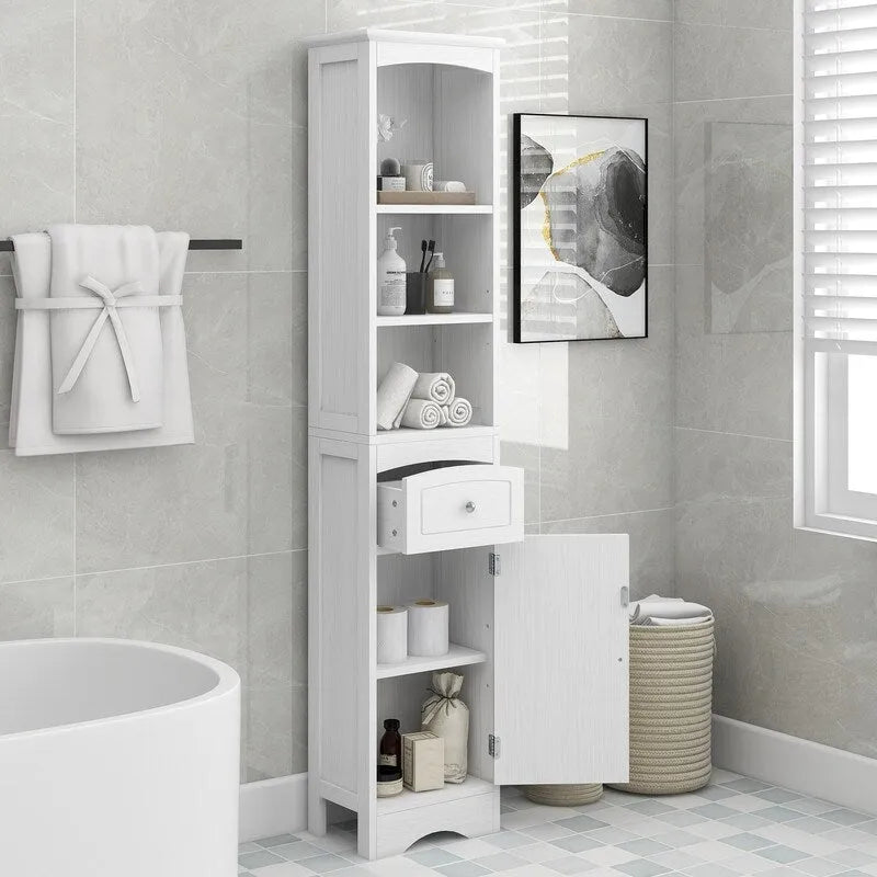 72 Bathroom Tall Cabinet with Drawer and 5 Adjustable Shelves
