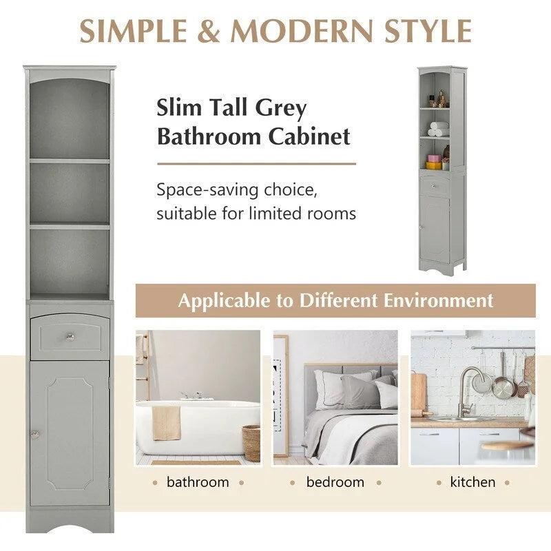 72 Bathroom Tall Cabinet with Drawer and 5 Adjustable Shelves