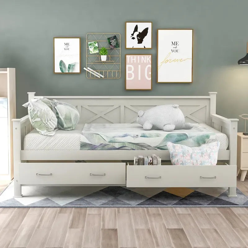 Twin Size Wooden Modern and Rustic Casual Style Daybed, Cream White