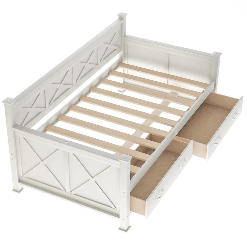 Twin Size Wooden Modern and Rustic Casual Style Daybed, Cream White