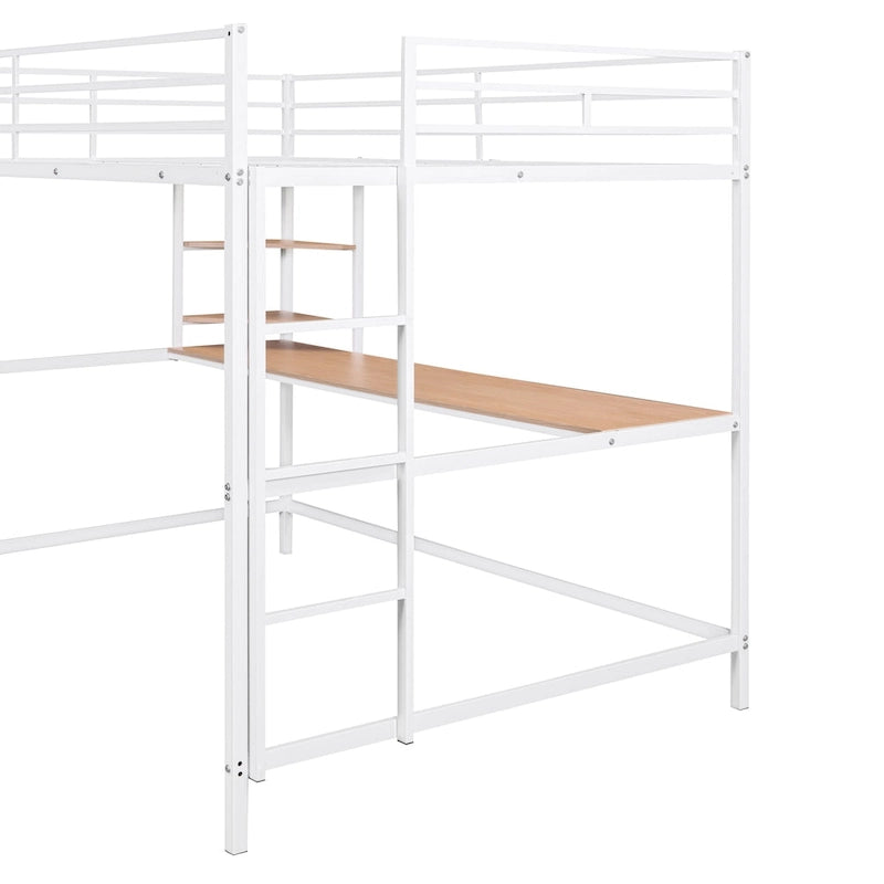 Full Metal Loft Bed with Desk and Shelve, Black