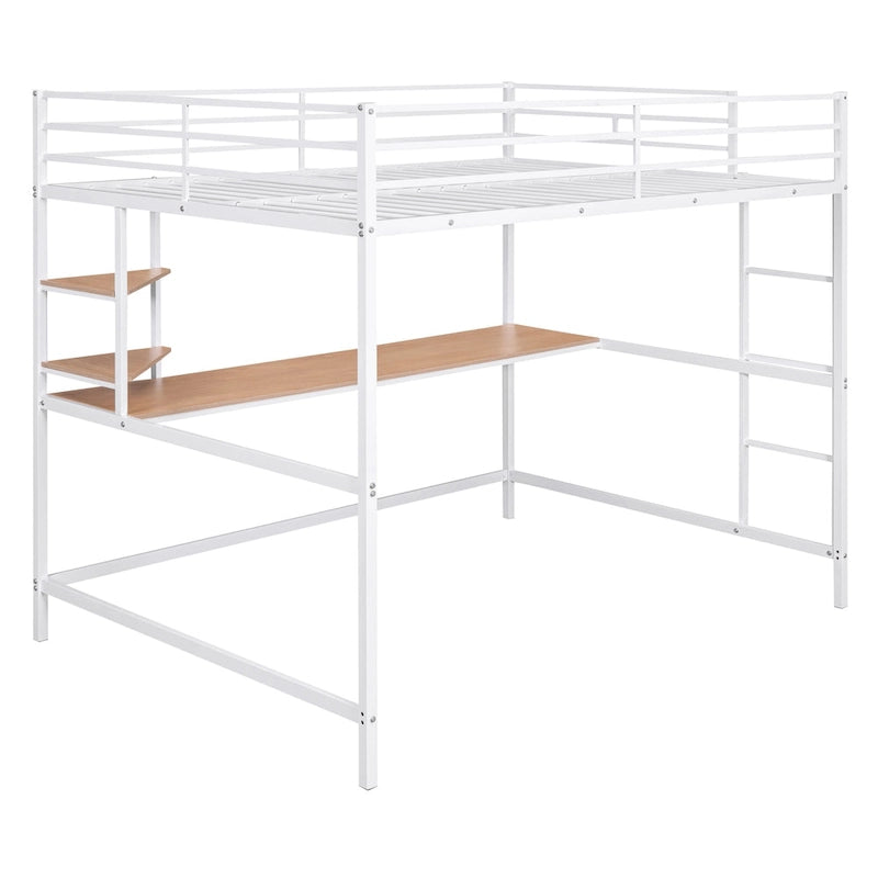 Full Metal Loft Bed with Desk and Shelve, Black