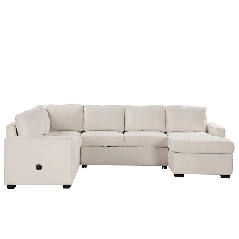 U_Style Sectional Sleeper Sofa with Pull-out Bed and Lounge Chair, USB and Type-C Interfaces, Suitable for Living Room, Office,