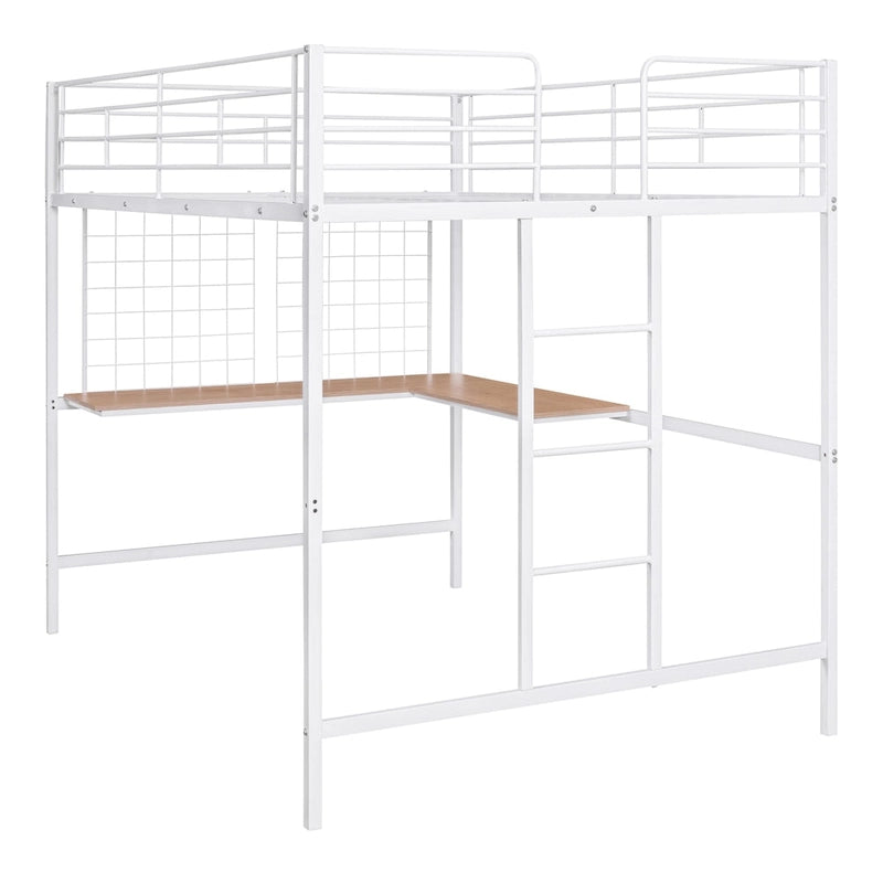 Full Metal Loft Bed with Desk and Metal Grid, Black