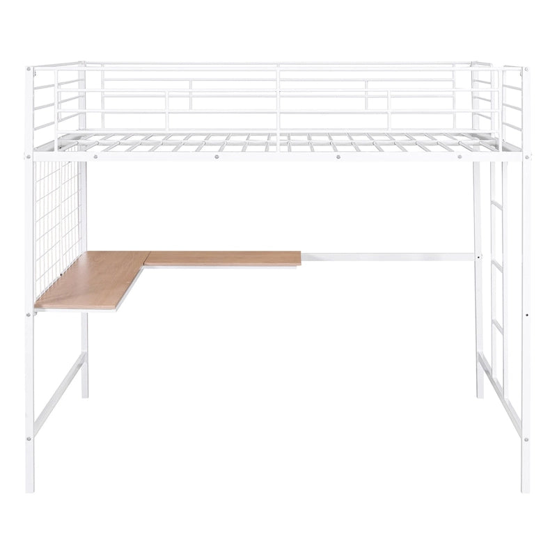 Full Metal Loft Bed with Desk and Metal Grid, Black