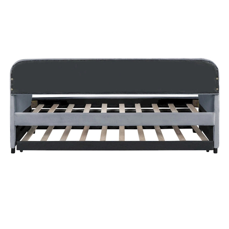 Upholstered Daybed Sofa Bed Twin Size With Trundle Bed and Wood Slat, Gray