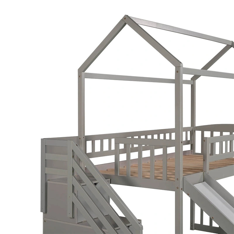 Merax Twin House Bed Loft Bed with Two Drawers and Slide