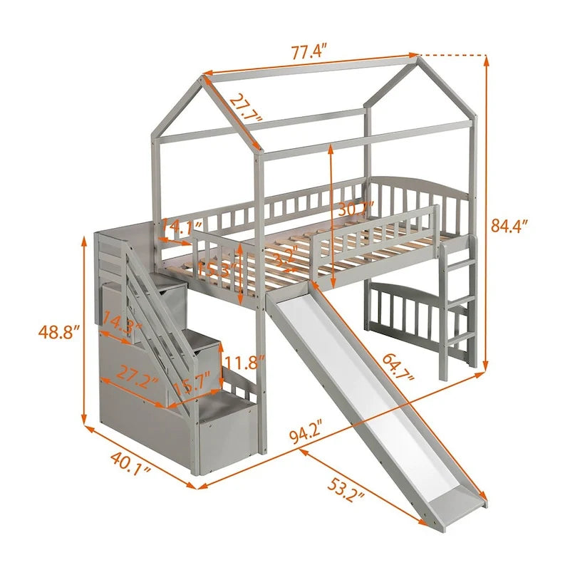 Merax Twin House Bed Loft Bed with Two Drawers and Slide