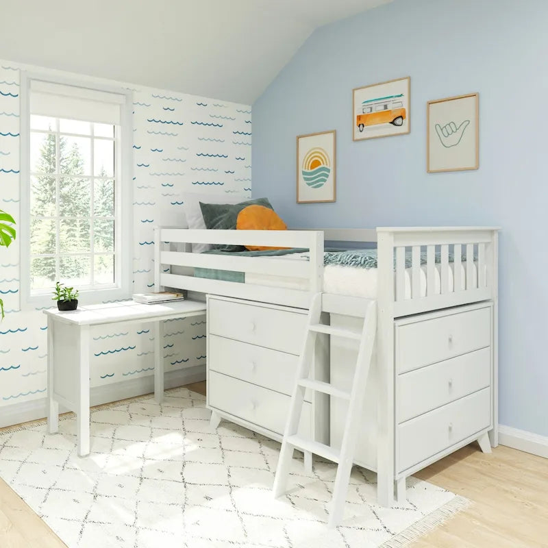Max and Lily Twin-Size Low Loft with Pull-Out Desk and 3-Drawer Dressers