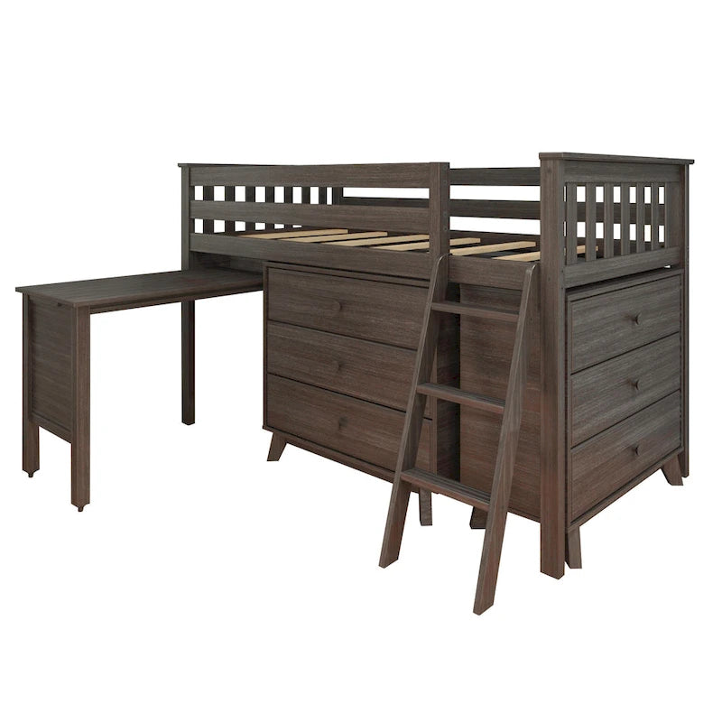 Max and Lily Twin-Size Low Loft with Pull-Out Desk and 3-Drawer Dressers