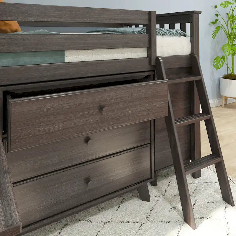 Max and Lily Twin-Size Low Loft with Pull-Out Desk and 3-Drawer Dressers