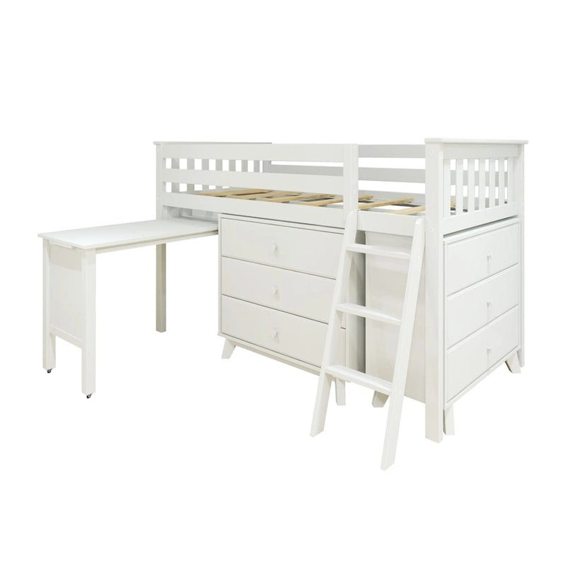 Max and Lily Twin-Size Low Loft with Pull-Out Desk and 3-Drawer Dressers