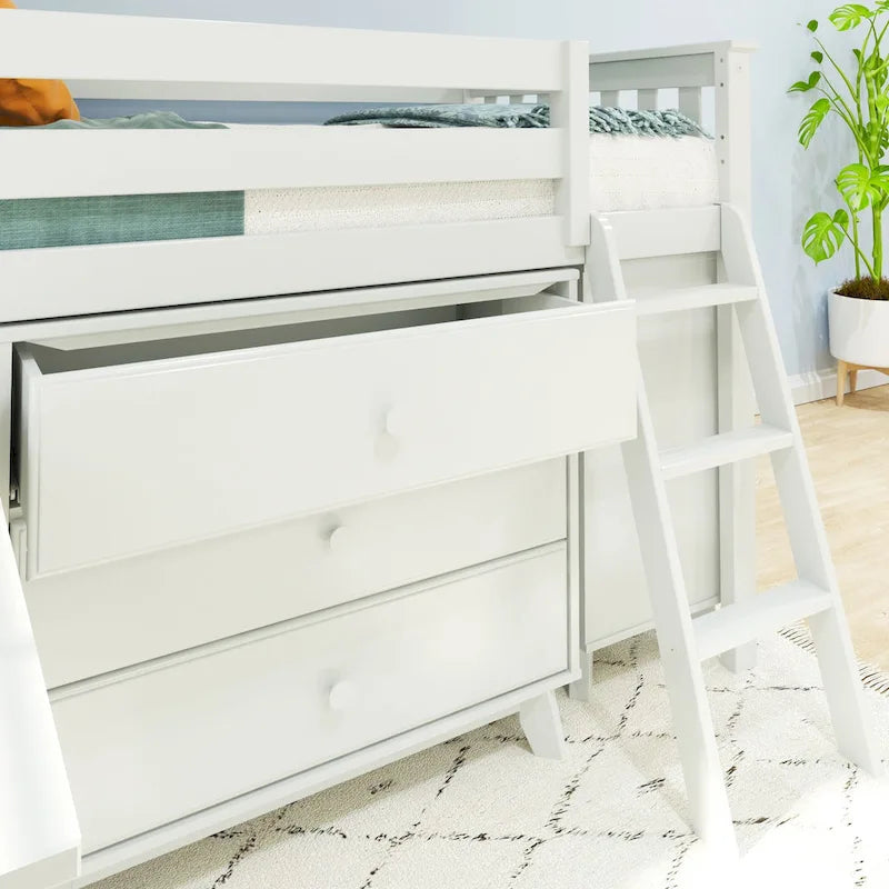 Max and Lily Twin-Size Low Loft with Pull-Out Desk and 3-Drawer Dressers