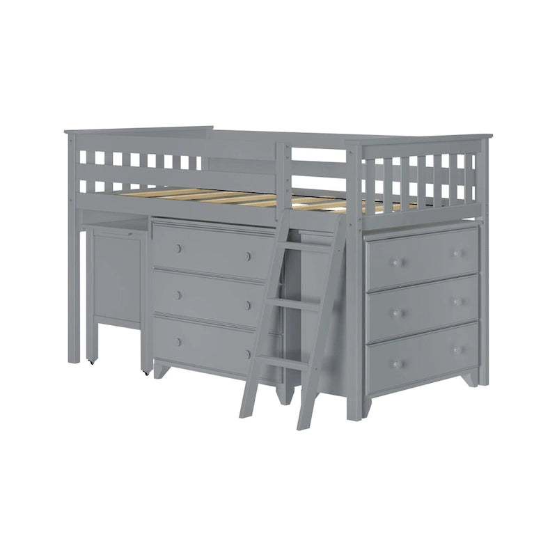 Max and Lily Twin-Size Low Loft with Pull-Out Desk and 3-Drawer Dressers
