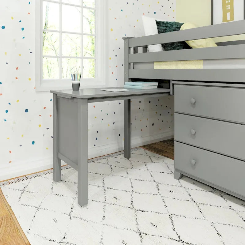 Max and Lily Twin-Size Low Loft with Pull-Out Desk and 3-Drawer Dressers