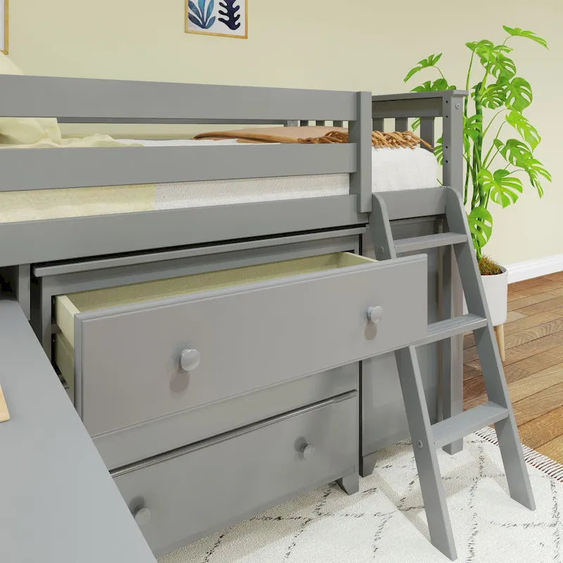 Max and Lily Twin-Size Low Loft with Pull-Out Desk and 3-Drawer Dressers