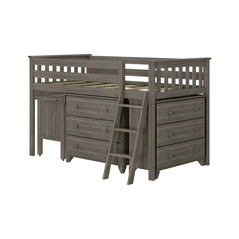 Max and Lily Twin-Size Low Loft with Pull-Out Desk and 3-Drawer Dressers