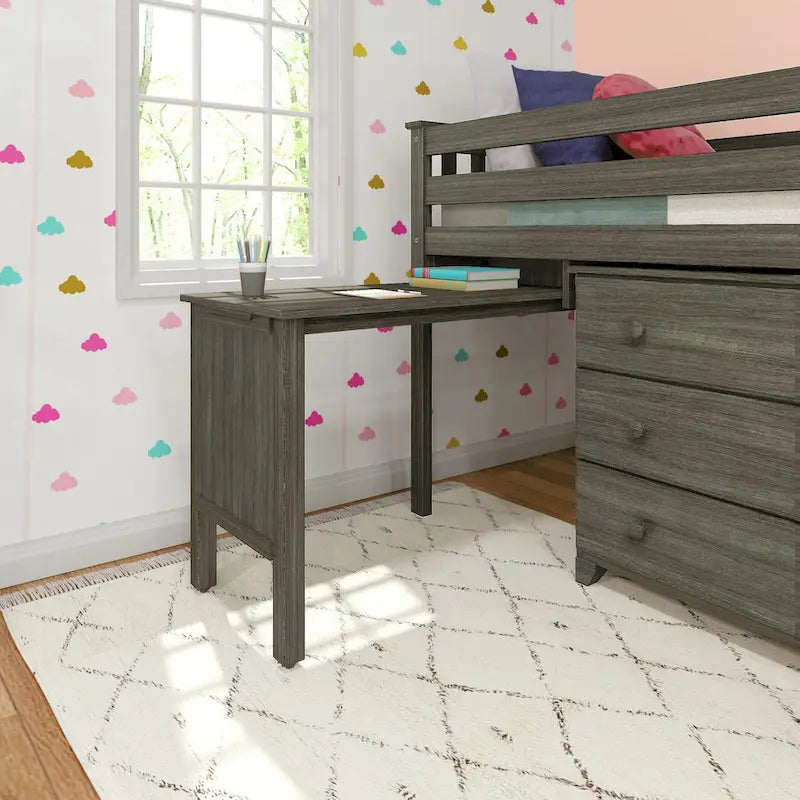 Max and Lily Twin-Size Low Loft with Pull-Out Desk and 3-Drawer Dressers