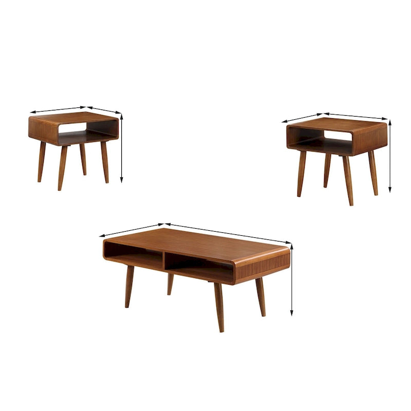 3 Piece Mid Century Wooden Occasional Table Set, Brown