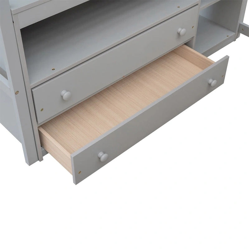 Merax Wood Loft Bed with Desk, Shelves and Drawers